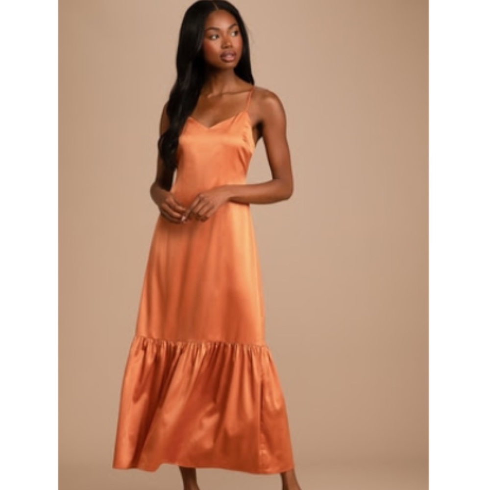 Because of You Rust Orange Satin Tiered Maxi Dress